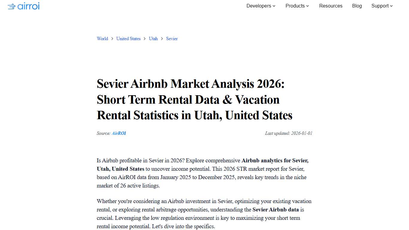 Sevier, Utah Airbnb Data 2025: STR Market Analysis & Stats | AirROI