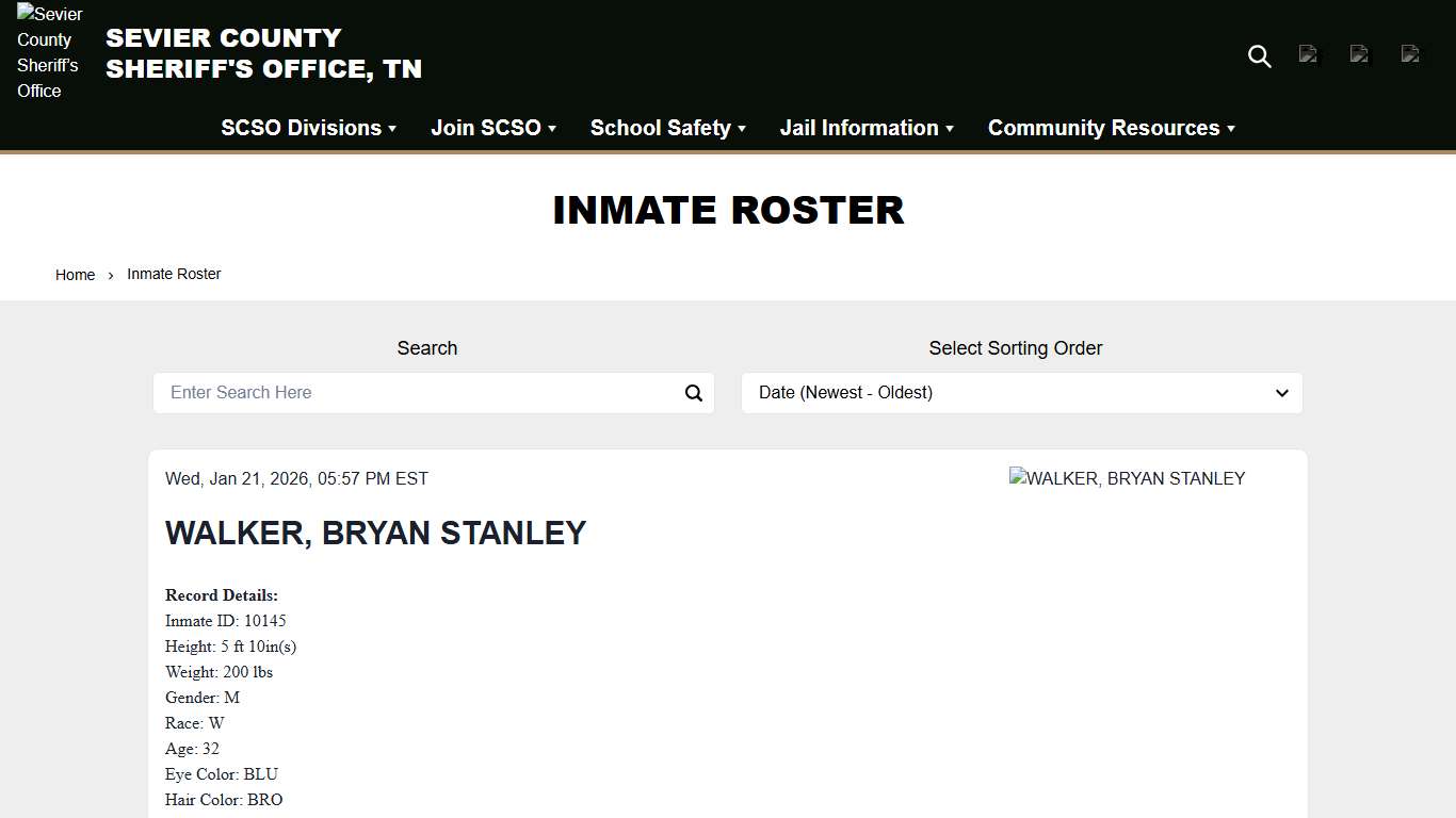Inmate Roster | Sevier County Sheriff’s Office